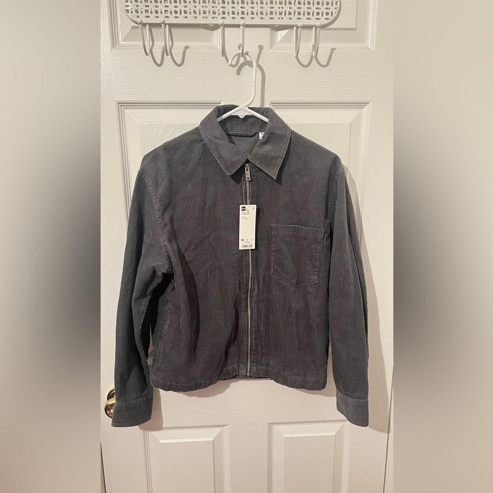 NWT GU Corduroy Zip-up Shirt Jacket Gray Sz XS